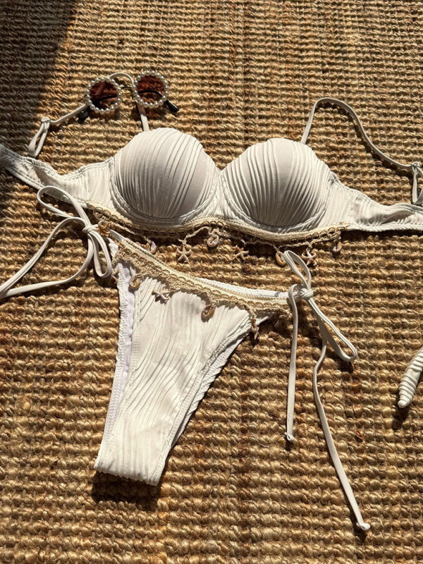 New Solid Color Shell Petals Sexy Split Bikini-[Adult]-[Female]-White-S-2022 Online Blue Zone Planet