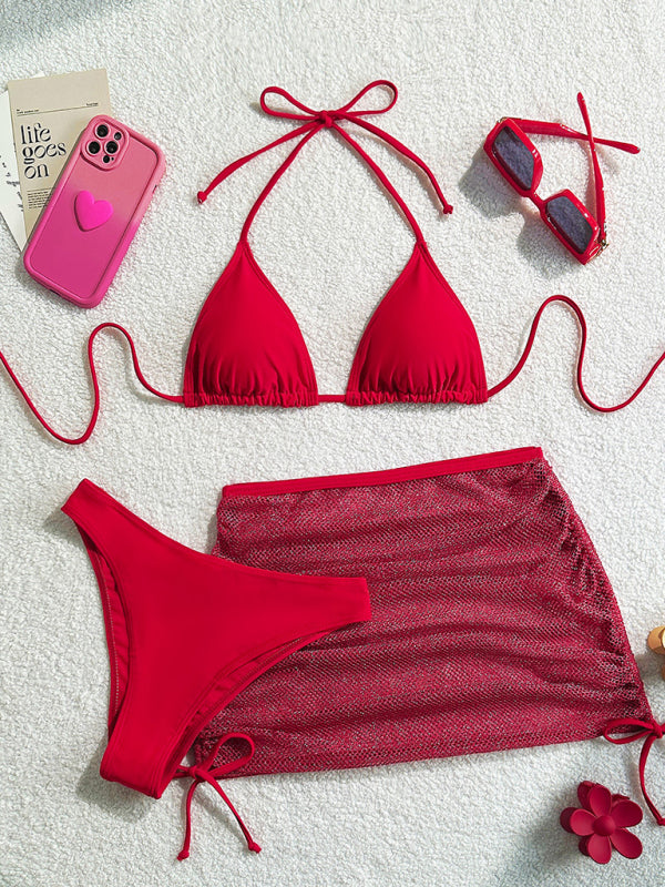 Sexy Backless Solid Color Bikini Three Piece Set-[Adult]-[Female]-2022 Online Blue Zone Planet