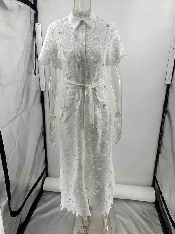 Casual Lace Cardigan Single Breasted Dress-TOPS / DRESSES-[Adult]-[Female]-2022 Online Blue Zone Planet