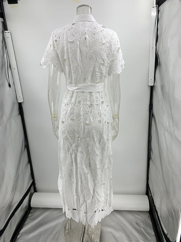 Casual Lace Cardigan Single Breasted Dress-TOPS / DRESSES-[Adult]-[Female]-2022 Online Blue Zone Planet