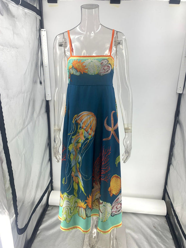 New holiday swing graffiti cotton and linen sleeveless suspender dress-TOPS / DRESSES-[Adult]-[Female]-2022 Online Blue Zone Planet