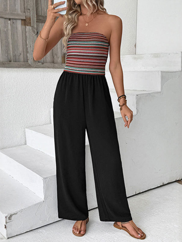 Casual simple jumpsuit elastic stitching striped jumpsuit-[Adult]-[Female]-2022 Online Blue Zone Planet