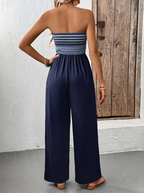 Casual simple jumpsuit elastic stitching striped jumpsuit-[Adult]-[Female]-2022 Online Blue Zone Planet