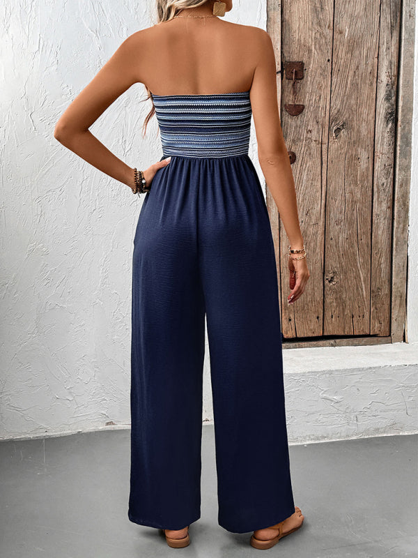 Casual simple jumpsuit elastic stitching striped jumpsuit-[Adult]-[Female]-2022 Online Blue Zone Planet