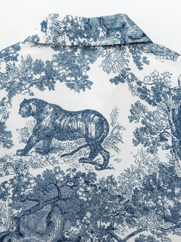 Printed Animal Shirt and Casual Pants Set-[Adult]-[Female]-2022 Online Blue Zone Planet