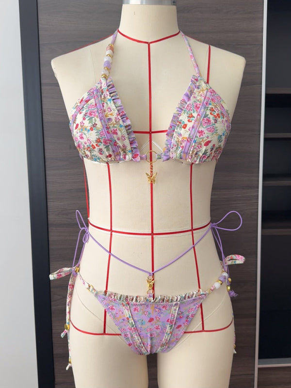 New Printed Colorblock Bikini Butterfly Sexy Strap Two-Piece Swimsuit-[Adult]-[Female]-2022 Online Blue Zone Planet