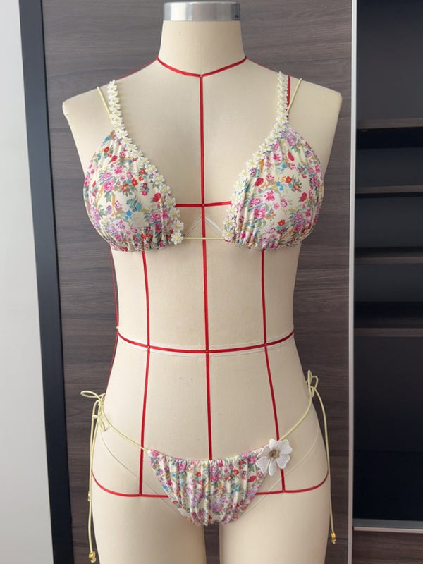 Sexy Bikini Flower Elastic Rope Two-Piece Women's Swimsuit-[Adult]-[Female]-2022 Online Blue Zone Planet