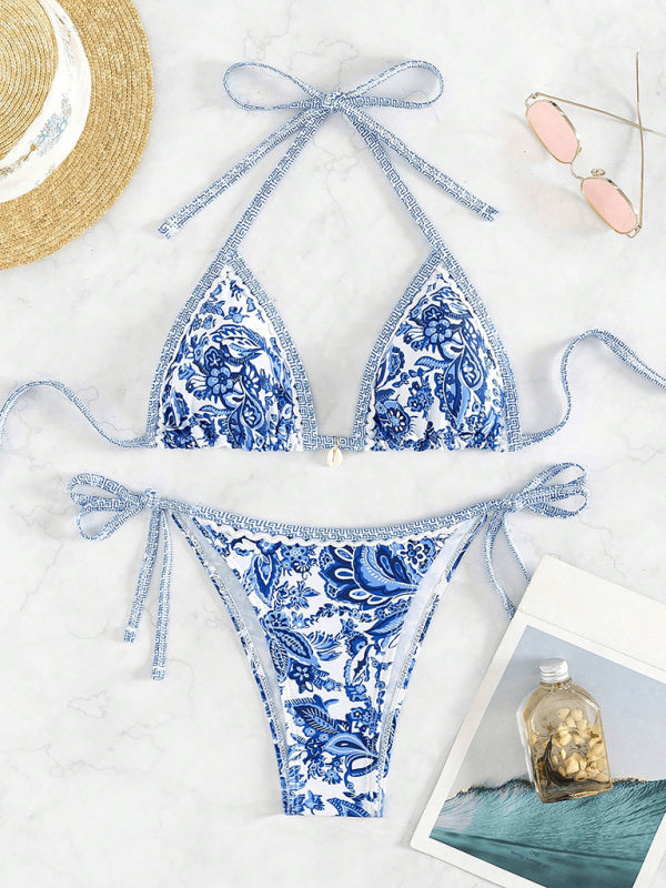 Blue floral print sexy strappy bikini set-[Adult]-[Female]-Blue-S-2022 Online Blue Zone Planet