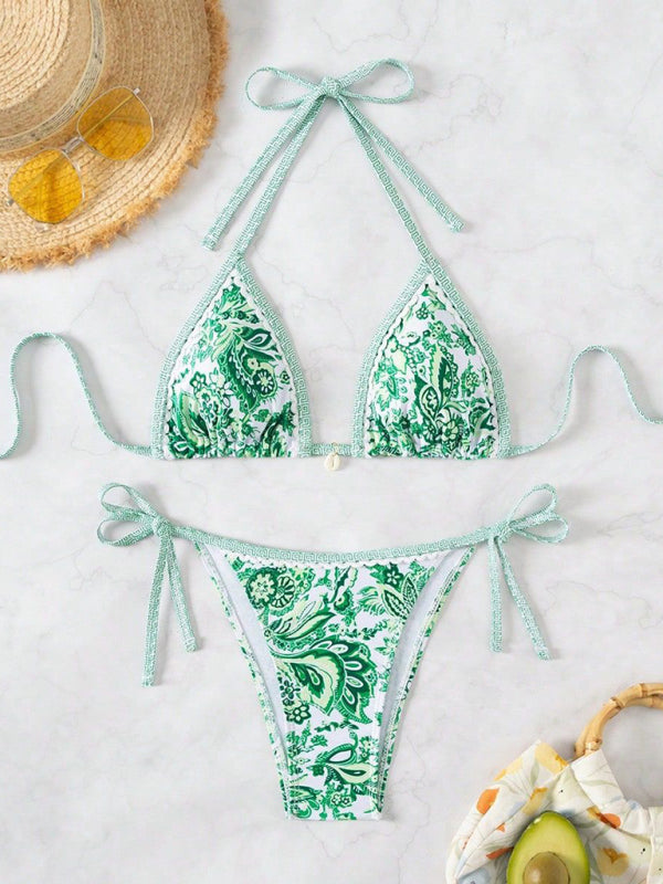 Sexy bikini set with multi-color floral print-[Adult]-[Female]-Green-S-2022 Online Blue Zone Planet