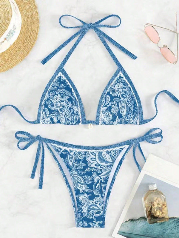 Sexy bikini set with multi-color floral print-[Adult]-[Female]-Clear blue-S-2022 Online Blue Zone Planet