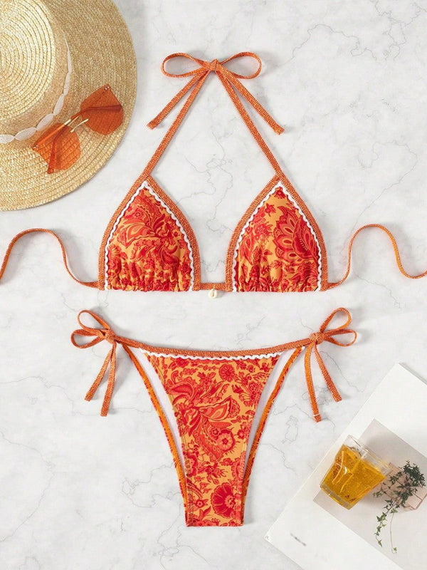 Sexy bikini set with multi-color floral print-[Adult]-[Female]-Orange-S-2022 Online Blue Zone Planet