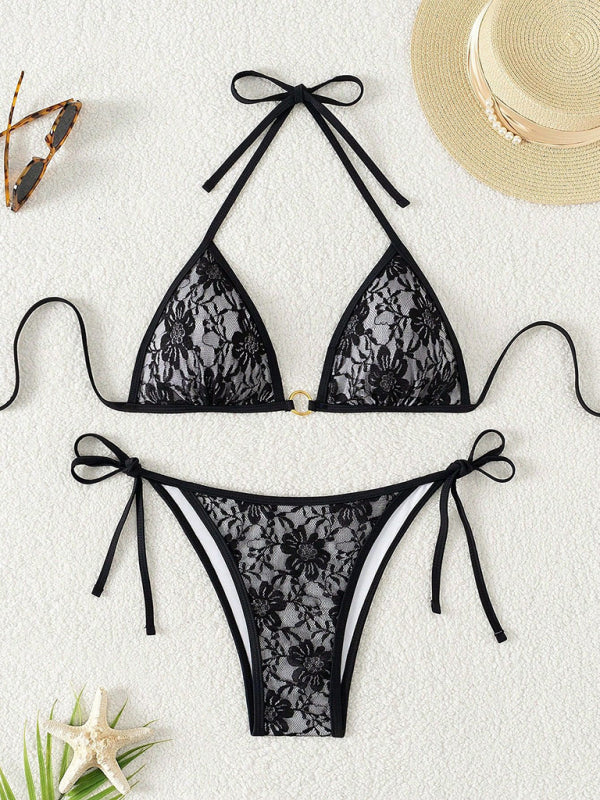 Black lace halter bikini-[Adult]-[Female]-Black-S-2022 Online Blue Zone Planet