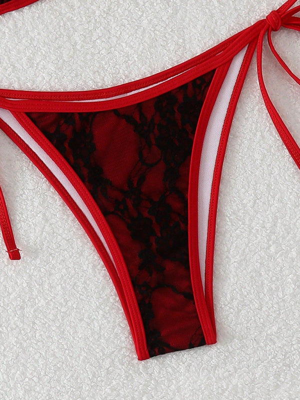 Black lace and red backless bikini-[Adult]-[Female]-2022 Online Blue Zone Planet