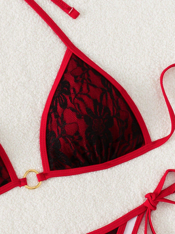 Black lace and red backless bikini-[Adult]-[Female]-2022 Online Blue Zone Planet