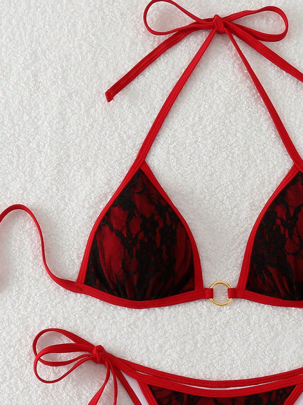 Black lace and red backless bikini-[Adult]-[Female]-2022 Online Blue Zone Planet