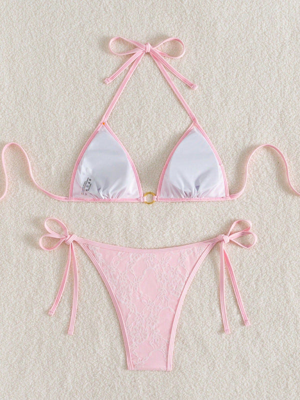 Backless white lace and pink bikini-[Adult]-[Female]-2022 Online Blue Zone Planet