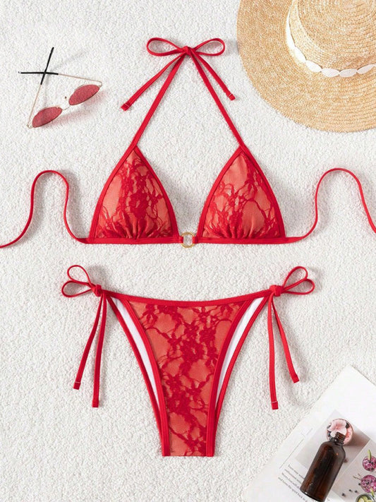 Red lace halter bikini-[Adult]-[Female]-Red-S-2022 Online Blue Zone Planet