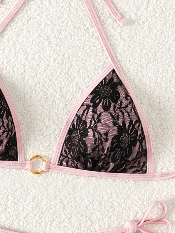 Black lace and pink backless bikini-[Adult]-[Female]-2022 Online Blue Zone Planet
