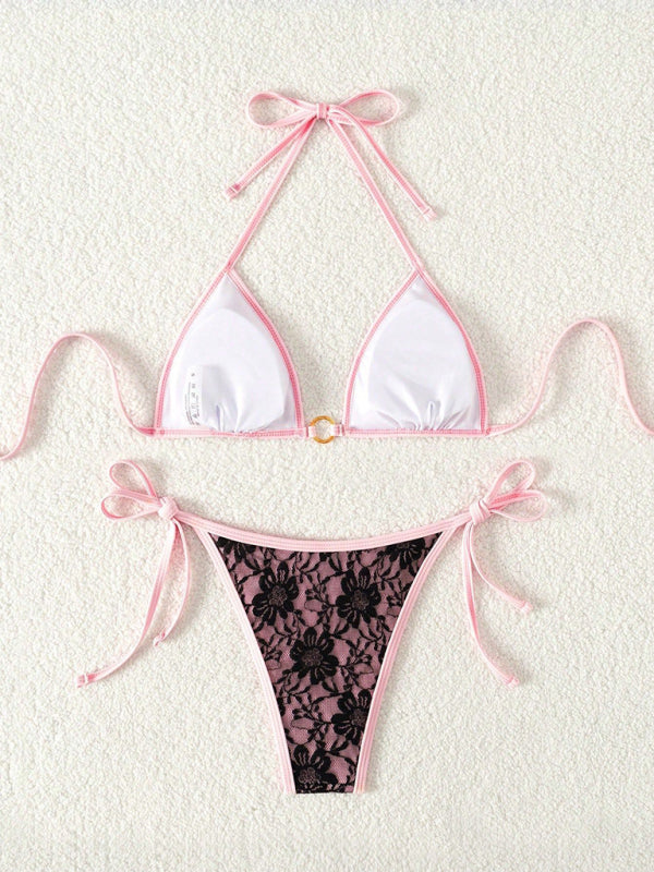 Black lace and pink backless bikini-[Adult]-[Female]-2022 Online Blue Zone Planet