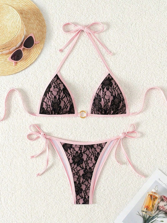 Black lace and pink backless bikini-[Adult]-[Female]-Pattern8-S-2022 Online Blue Zone Planet