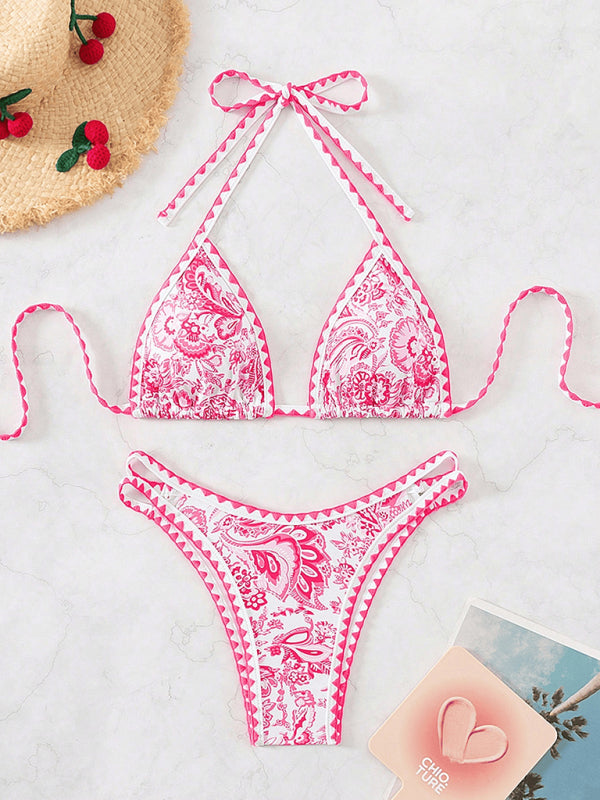 Printed halterneck sexy bikini-[Adult]-[Female]-2022 Online Blue Zone Planet