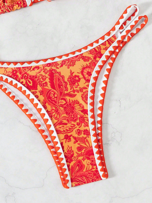 Orange Printed Halter Neck Sexy Bikini-[Adult]-[Female]-2022 Online Blue Zone Planet
