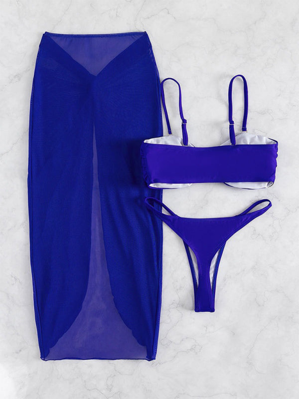 Linda's Solid Color Three-Piece U-Shaped Decoration Bikini-[Adult]-[Female]-2022 Online Blue Zone Planet