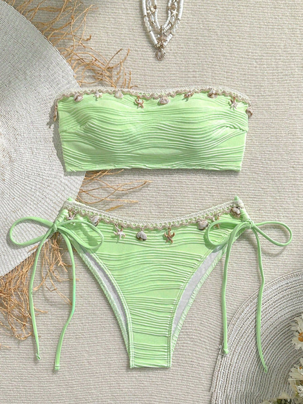 Holly's Starfish Shell Tassel Swimsuit Bikini-[Adult]-[Female]-Pale green-XS-2022 Online Blue Zone Planet