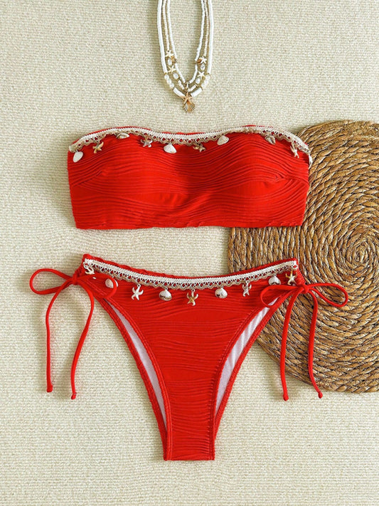 Holly's Starfish Shell Tassel Swimsuit Bikini-[Adult]-[Female]-Red-XS-2022 Online Blue Zone Planet