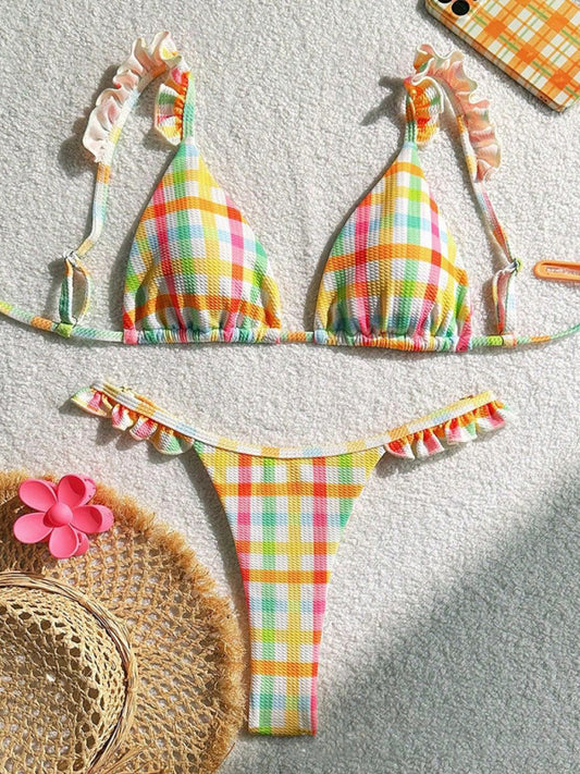 Tina's Checkered Lace Two-piece Bikini-[Adult]-[Female]-Pattern-XS-2022 Online Blue Zone Planet