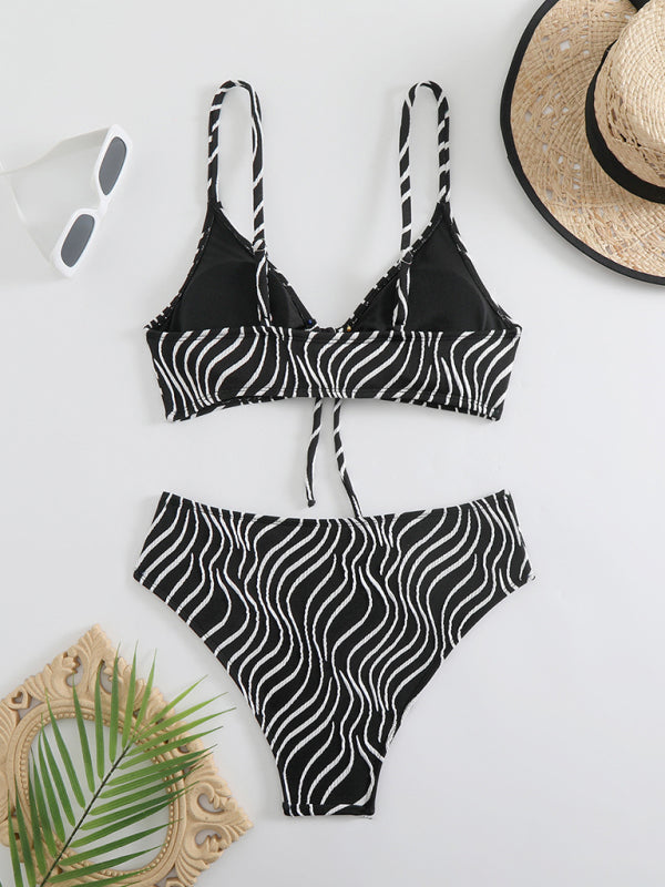 Wendy's Wavy Striped Print Two-piece Bikini-[Adult]-[Female]-2022 Online Blue Zone Planet