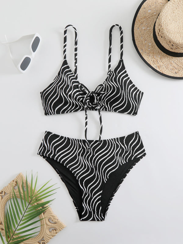 Wendy's Wavy Striped Print Two-piece Bikini-[Adult]-[Female]-2022 Online Blue Zone Planet