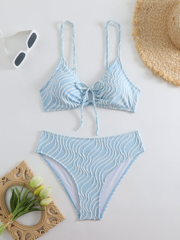 Wendy's Wavy Striped Print Two-piece Bikini-[Adult]-[Female]-Clear blue-S-2022 Online Blue Zone Planet