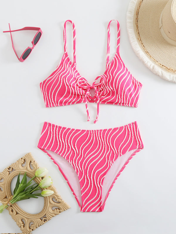 Wendy's Wavy Striped Print Two-piece Bikini-[Adult]-[Female]-2022 Online Blue Zone Planet