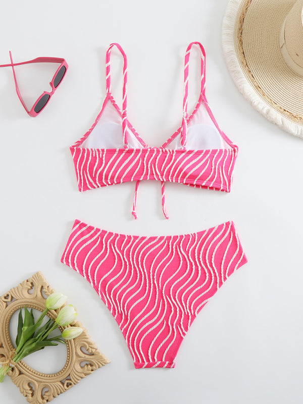 Wendy's Wavy Striped Print Two-piece Bikini-[Adult]-[Female]-2022 Online Blue Zone Planet