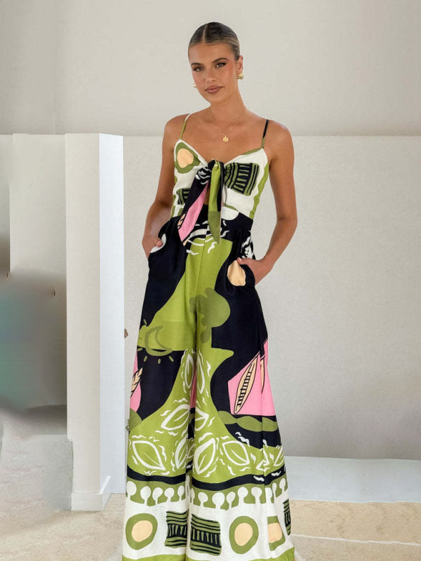 Fashion digital printed chest strap jumpsuit-[Adult]-[Female]-Green-S-2022 Online Blue Zone Planet