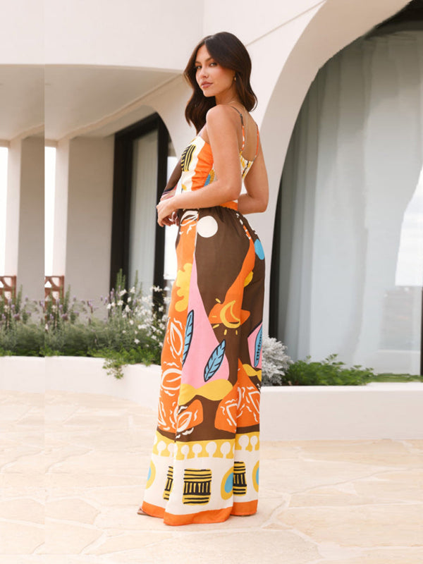 Fashion digital printed chest strap jumpsuit-[Adult]-[Female]-2022 Online Blue Zone Planet