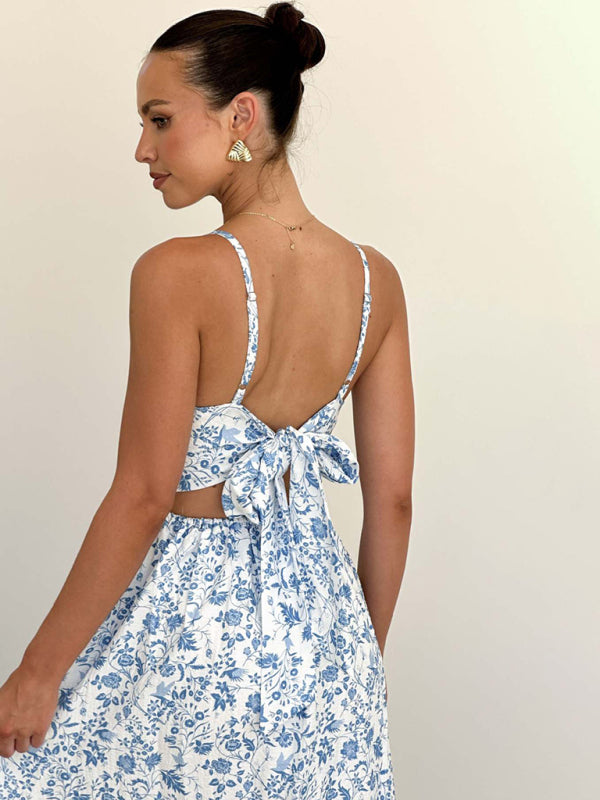 New V-neck waist holiday long dress sexy backless bow tie dress Blue Zone Planet New V-neck waist holiday long dress sexy backless bow tie dress Blue Zone Planet