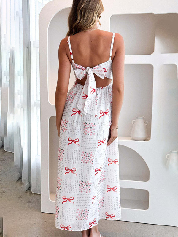 Floral Print Long Slip Dress With Back Bow Tie 2026 Floral Print Long Slip Dress With Back Bow Tie 2026