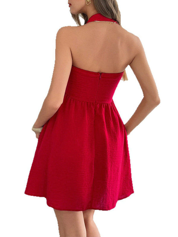 Bella's Elegant Halter Neck Empire Waist Mini Dress White / L by Blue Zone Planet Bella's Elegant Halter Neck Empire Waist Mini Dress White / L by Blue Zone Planet