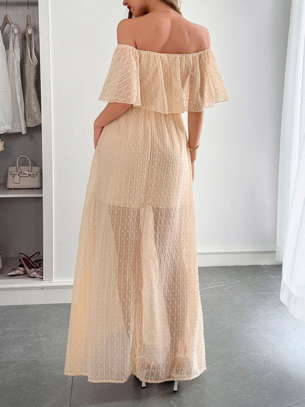 Elegant Strapless Waisted Short Sleeve Long Dress-[Adult]-[Female]-2022 Online Blue Zone Planet