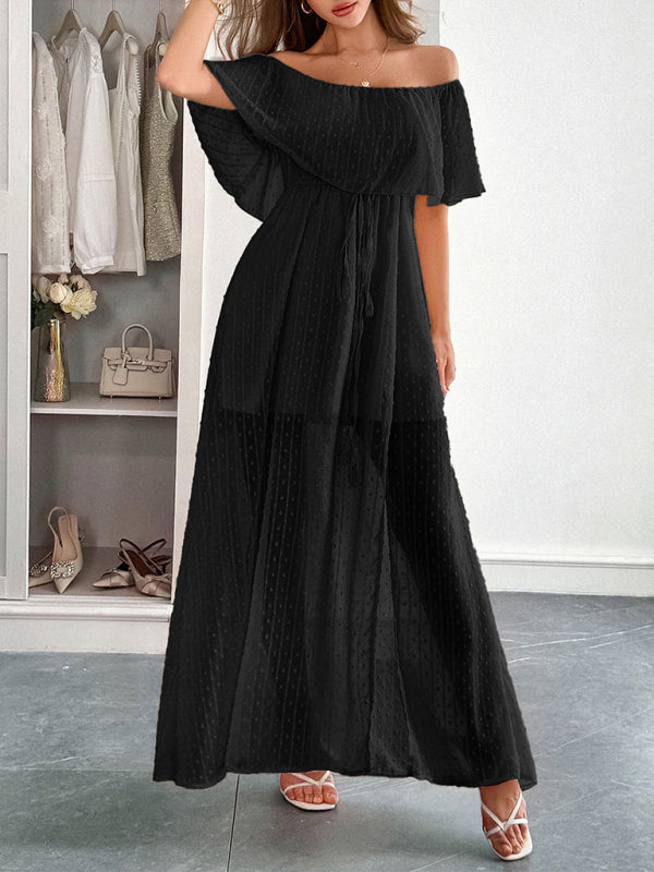 Elegant Strapless Waisted Short Sleeve Long Dress-[Adult]-[Female]-2022 Online Blue Zone Planet