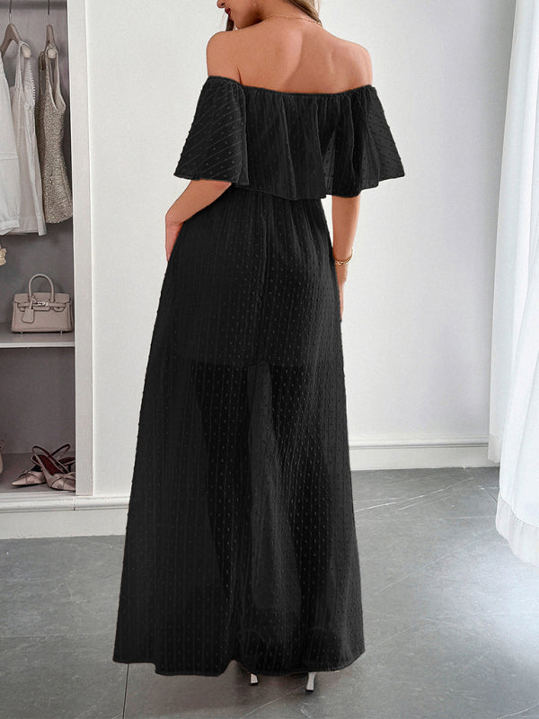 Elegant Strapless Waisted Short Sleeve Long Dress-[Adult]-[Female]-2022 Online Blue Zone Planet