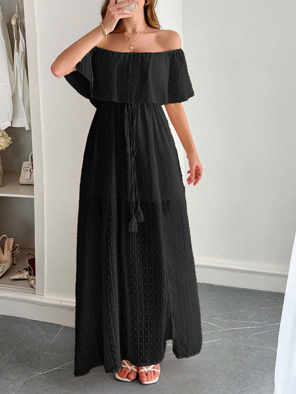 Elegant Strapless Waisted Short Sleeve Long Dress-[Adult]-[Female]-2022 Online Blue Zone Planet
