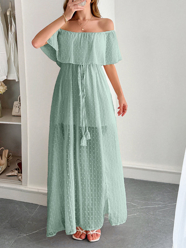 Elegant Strapless Waisted Short Sleeve Long Dress-[Adult]-[Female]-2022 Online Blue Zone Planet