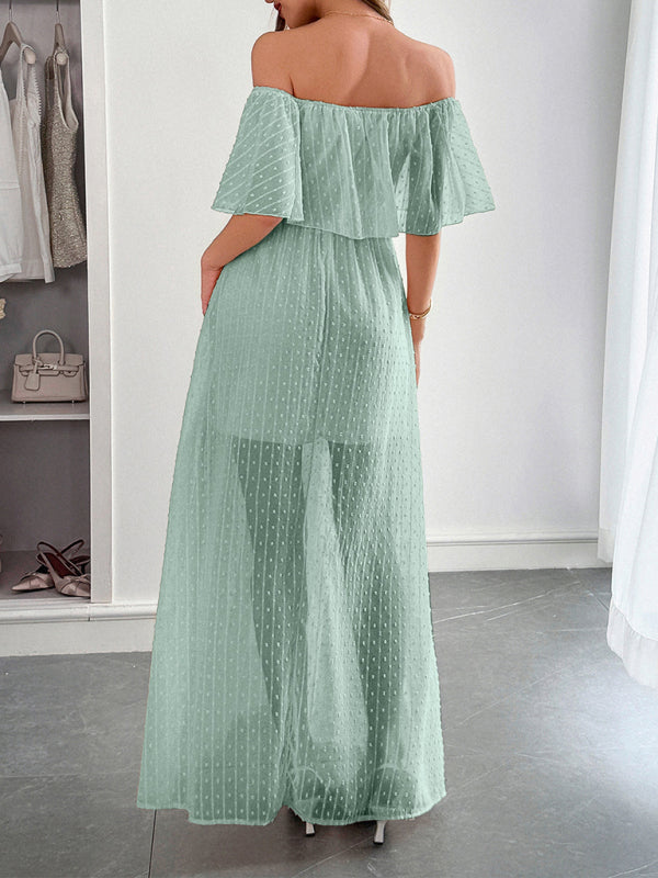 Elegant Strapless Waisted Short Sleeve Long Dress-[Adult]-[Female]-2022 Online Blue Zone Planet