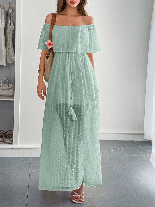 Elegant Strapless Waisted Short Sleeve Long Dress-[Adult]-[Female]-2022 Online Blue Zone Planet