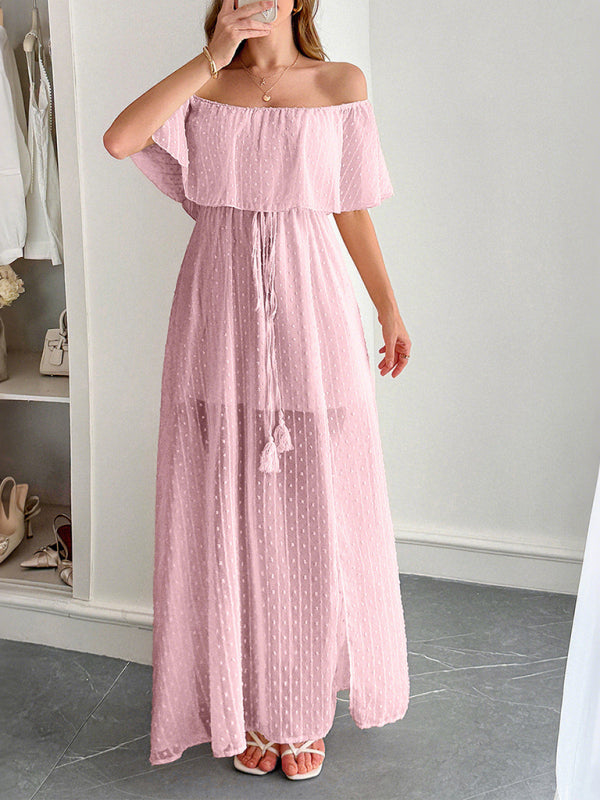 Elegant Strapless Waisted Short Sleeve Long Dress-[Adult]-[Female]-2022 Online Blue Zone Planet
