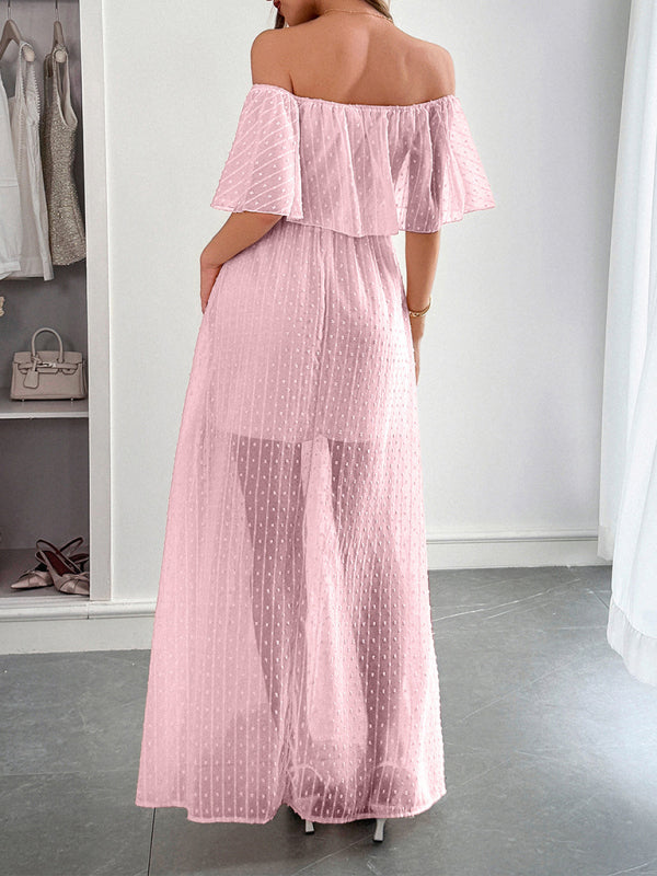 Elegant Strapless Waisted Short Sleeve Long Dress-[Adult]-[Female]-2022 Online Blue Zone Planet