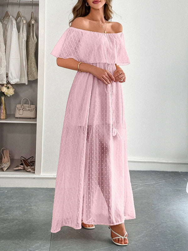 Elegant Strapless Waisted Short Sleeve Long Dress-[Adult]-[Female]-2022 Online Blue Zone Planet
